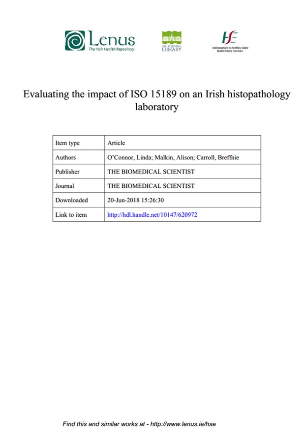 Evaluating the impact of ISO 15189 on a histopathology laboratory